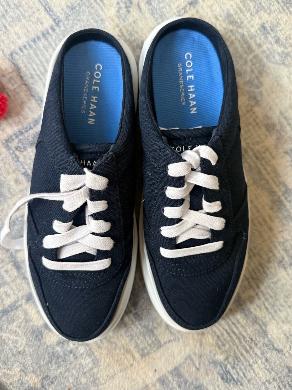 Brand new, never worn Cole Haan Women’s Navy Canvas Sneakers mule w/ White Lace